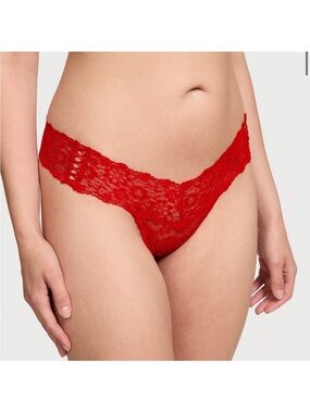 NWT XXL Victorias Secret Lipstick Red Lace Up Thong Panty Lingerie Floral Bridal